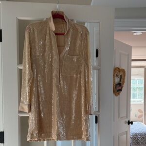 Gold Sequin Long Sleeve Shirt